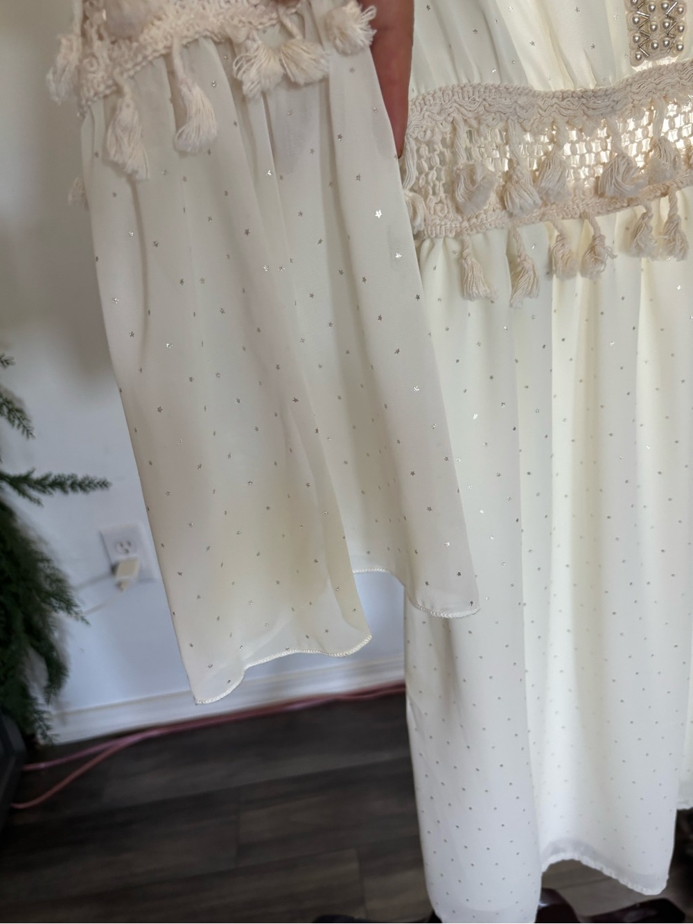 Ivory Bell-Sleeve Tassel Trim Dress - Picture 6 of 6